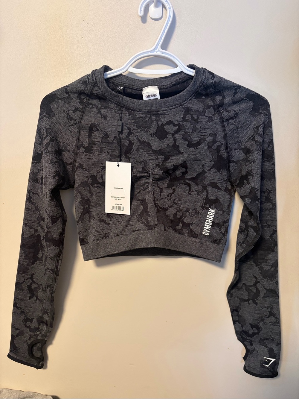 Gymshark Dark Gray Camo Crop Long-Sleeve Top